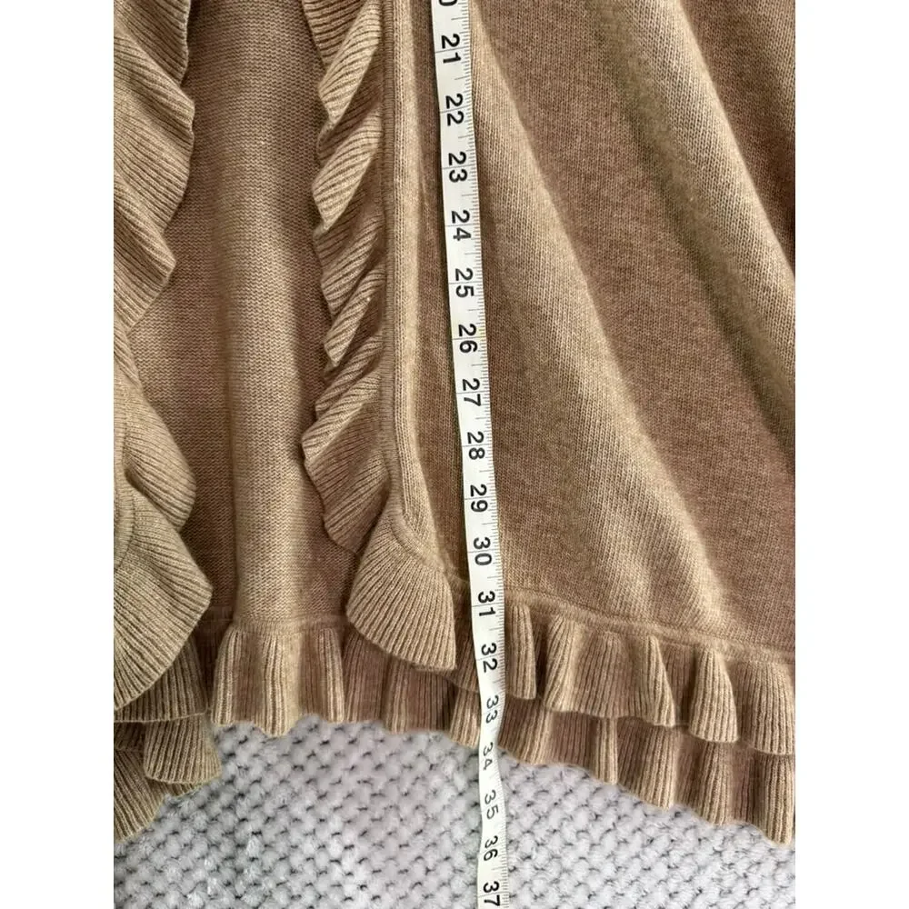 Talbots Ruffle Trim Open Front Poncho Wrap Camel Tan Wool Cashmere Blend OS